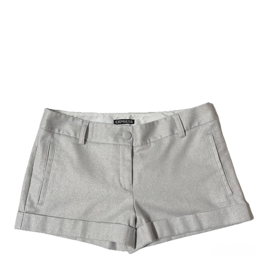 Women’s Express Silver Gray Glittery Shimmer Shorts Tailored Cuff Hem Size 4